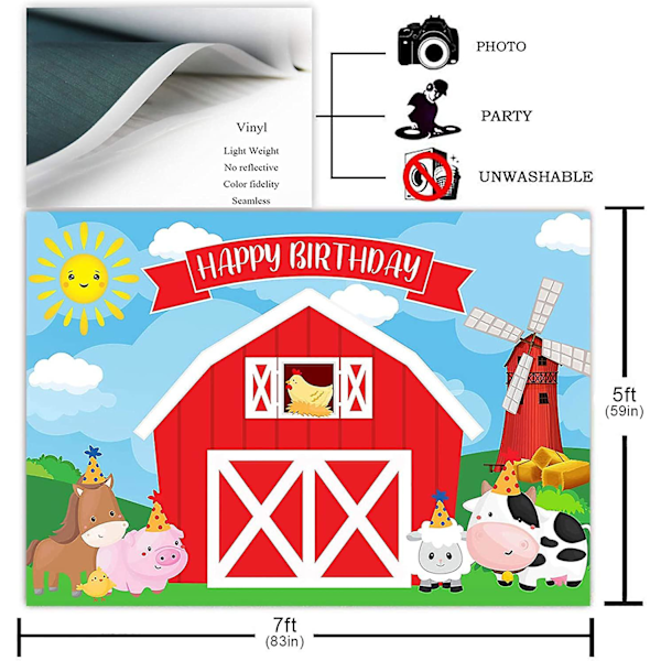 Bond för Farmtema Barnkalas Dekorationer Röd Ladgård Djur Fotobakgrund Cartoon Farm Djur Grattis På Födelsedagen Party Banner Photosh