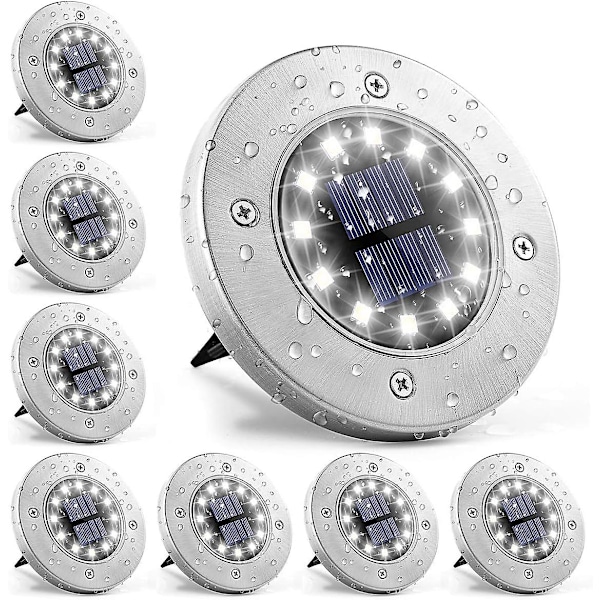 Solcellelys utendørs 12 LED 8 stk solbakkelykter hvite hagelys vanntett rustfritt stål for utendørs, hage, terrasse, plen, gårdsplass, gangvei