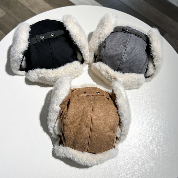 Fluffig Trapperhatt Vinter Mysig Plysch Rysshatt Vindtät Skidhatt Pilot Flygarhatt Kallt Väderhatt (56-60cm, C)
