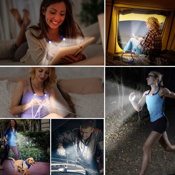 Led-leselampe, fleksibel oppladbar håndfri klips nattlys, dobbelthode (mørk blå)