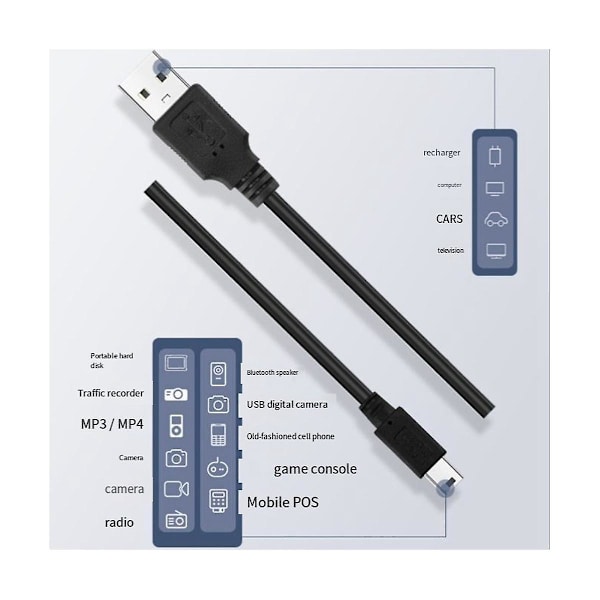 Körinspelningskabel Mini 5V 2000Ma Biltillbehör Laddningskabel 3.5M GPS Navigator Adapter Strömplugg A（Svart）
