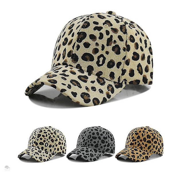 Höst och vinter leopardmönstrad manchester basebollkeps dam retro mode böjd tak duck tunga keps utomhus sport varm hatt（khaki）