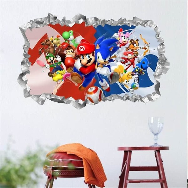 Sonic väggdekor klistermärke, barn tecknad sovrum bakgrund väggdekoration självhäftande väggdekor