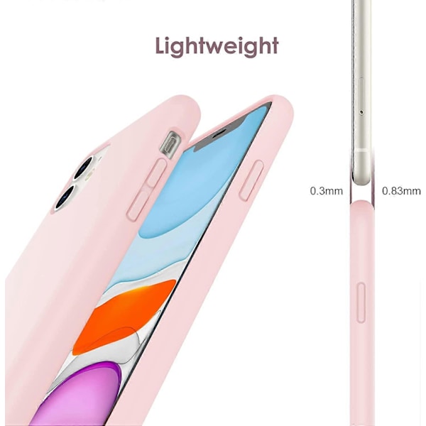 Silikonfodral för iPhone 11 (2019) 6,1 tum, Silkeslen Yta Helkroppsskyddande Fodral, Stötsäkert Omslag med Mikrofiberfoder (Rosa)