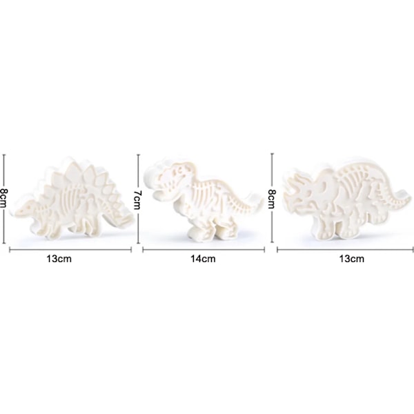 Dinosaurieskelett Kakformar Set, Vit Akryl Triceratops, T-Rex och Stegosaurus för Bakning