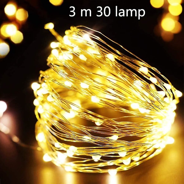 3-pack 10ft 30 LED batteridrivna ljusslingor med fjärrkontroll för trädgårdar