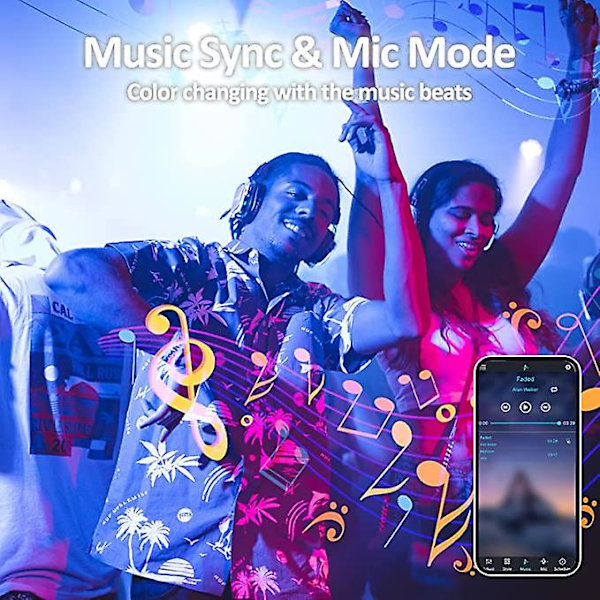 LED 15m, RGB LED-strimmel Bluetooth Smart App-styring, flerfarvet LED-strimmel med fjernbetjening, farveskift med musik, til soveværelse, fest, køkken