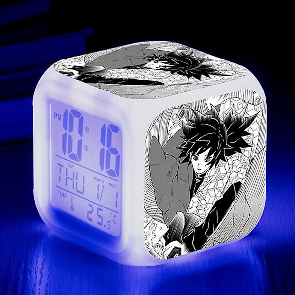 Wekity Anime Ghost Slayer Färgglad Väckarklocka Led Kvadratisk Klocka Digital Väckarklocka Med Tid, Temperatur, Alarm, Datum