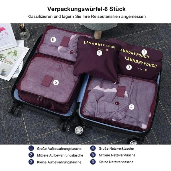 Resväskeorganisatör, Bagageorganisatör, Vattentäta Reseklädväskor (Vinröd)