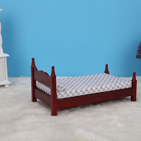 1:12 Dockhus Mini Röd Trä Enkelsäng Möbler Tillbehör för Dockor