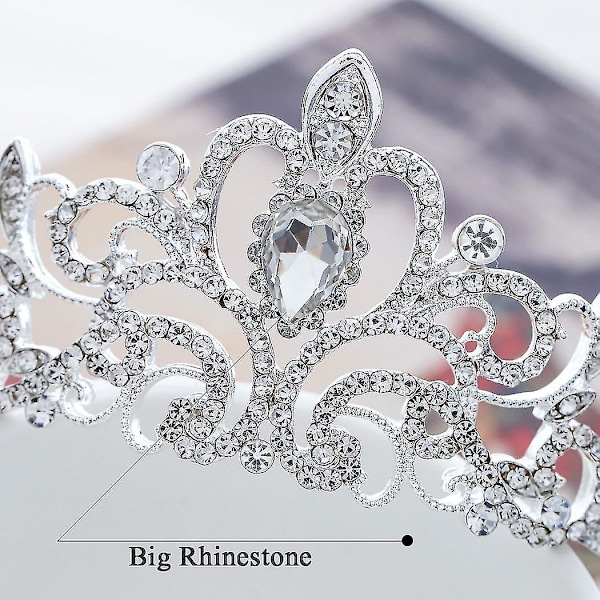 Bröllopskrona och tiara med kristaller för brudens håraccessoarer Silver Hart Tiara för kvinnor och flickor
