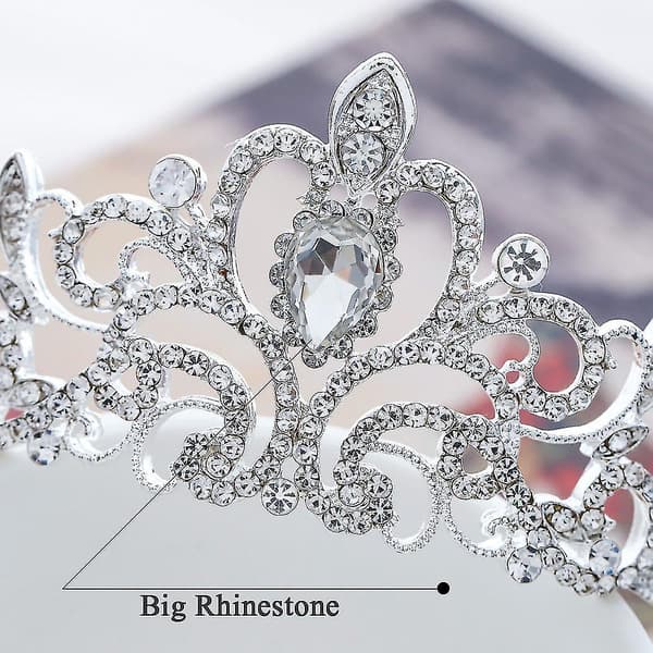 Brudebryllupskrone og tiara med krystaller til brudehårstilbehør Sølv Hart Tiara til kvinder og piger