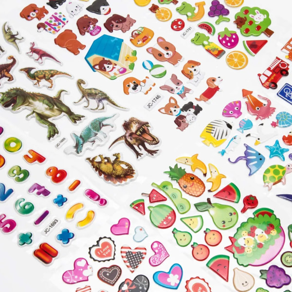 3D-klistermärken för barn och småbarn 500+ fluffiga klistermärken Söta olika uppsättningar bokstäver, siffror, fjärilar, fiskar, dinosaurier, etc. (slumpmässiga stilar)