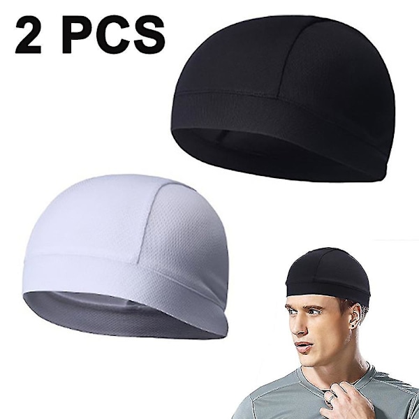 2 st hjälmfoder Skull Caps Sweat Wiing Cap Löpning Mössor Cykling Skull Caps För Män Och Kvinnor（Vit svart）