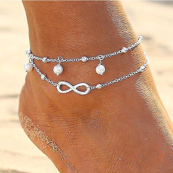 Dww-Kaksoishelmi Figure 8 nilkkakoru, Boho-tyyli nilkkakoru, hopeakoru, naiset ja tytöt