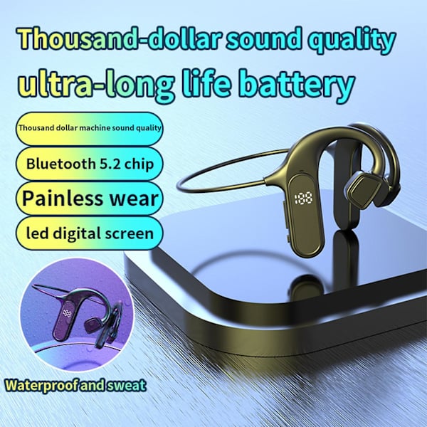Bon-e knogleledningshovedtelefoner Open Ear-hovedtelefoner Bluetooth 5.2 Sports trådløse øretelefoner med indbygget mikrofon（Sort）