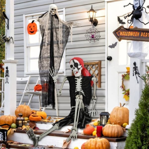 Halloween Skjelett - Dekor - 165cm - Skremmende Plast - Temafest Tilbehør - Hvit
