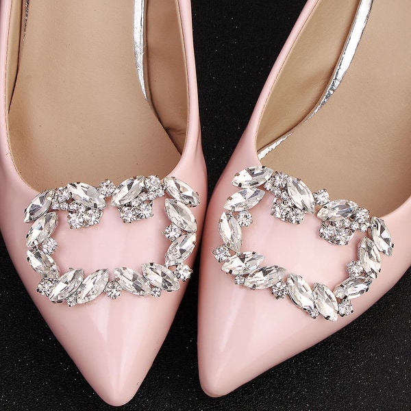 Silver fyrkantiga skoklämmor 6*4cm (ett par), sko smycken dekoration kristall sko spännen bröllopsfest