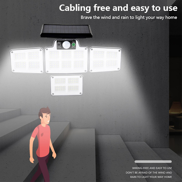 Solcellsbelysning för gatan, IP65, från skymning till gryning med rörelsesensor LED-säkerhetsbelysning för parkeringsplats, fjärrkontroll med 228 LED-lampor