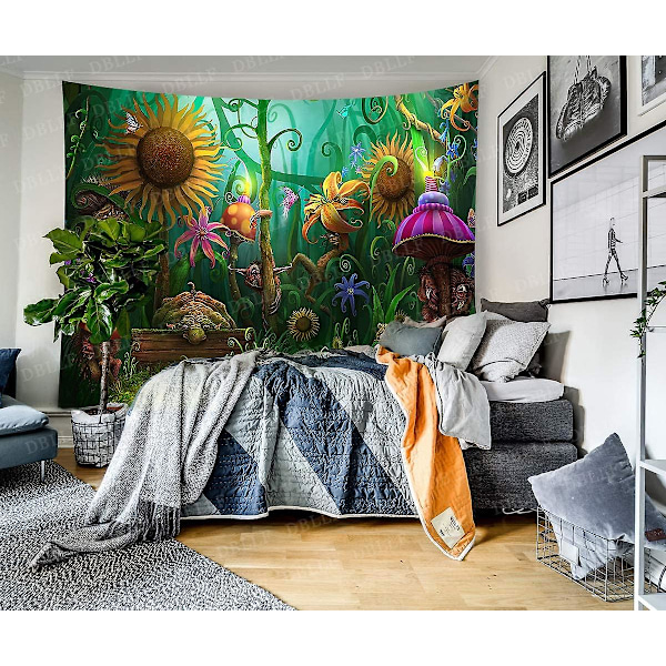 Sagoskogstapet Väggbonad Magisk Svamp Och Träd Väggbonad Vårfågel Tapet För Barn Flickor Sovrum Vardagsrum Sovsal Fest D