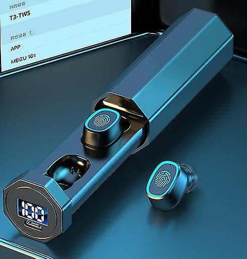 Trådlöst Bluetooth-headset med ultraklar samtals- och hifi-stereoljud, Bluetooth 5.2 med LED-display (blå)