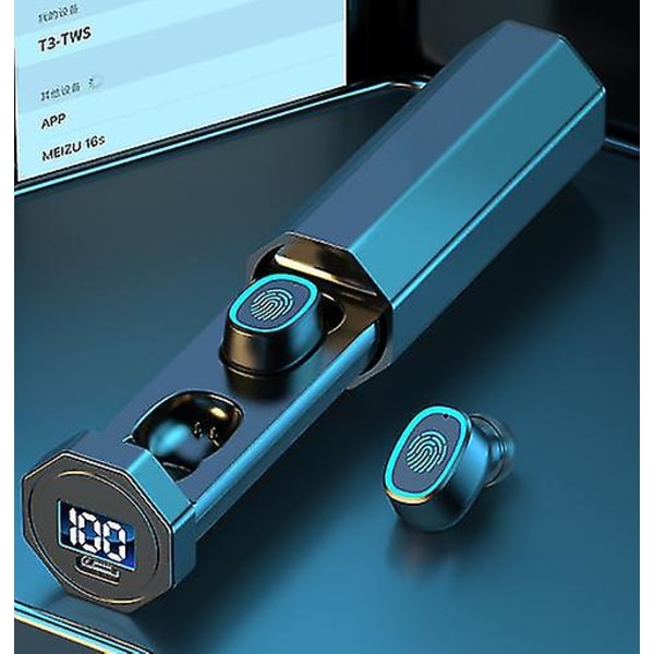 Trådløst Bluetooth-headset Ultra-klar opkald Hifi Stereo Sound Bluetooth 5.2 med LED digitalt display（blå）