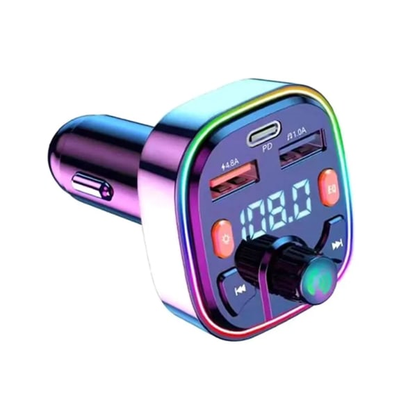 Bil Bluetooth FM-sändare, Blue Ambient Light Trådlös Radio Bilmottagare Adapter med handsfree-funktion, Dubbel USB laddare
