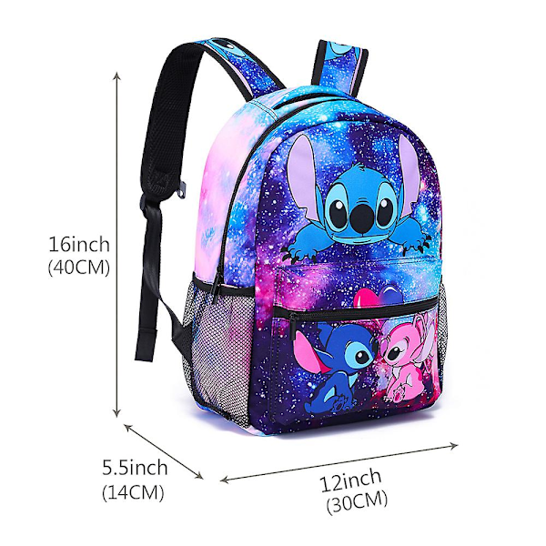 Söt Lilo & Stitch tryckt primär och sekundär ryggsäck för skolbarn pojkar flickor ryggsäck（A）