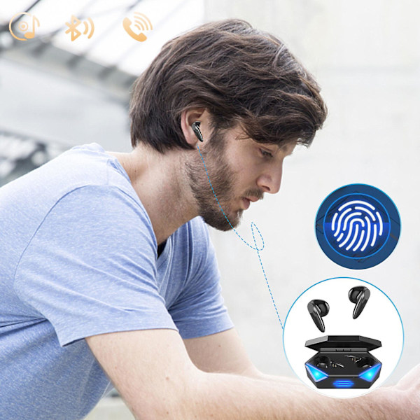 Ekte trådløse ørepropper Bluetooth 5.2 hodetelefoner, øretelefoner for sport, 5H med 400mAh ladeetui, stereo lydkontroll in-ear headset med mikrofon