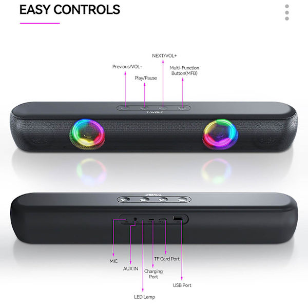 Trådløs Bluetooth-højttaler med lang subwoofer (gratis størrelse, sort)