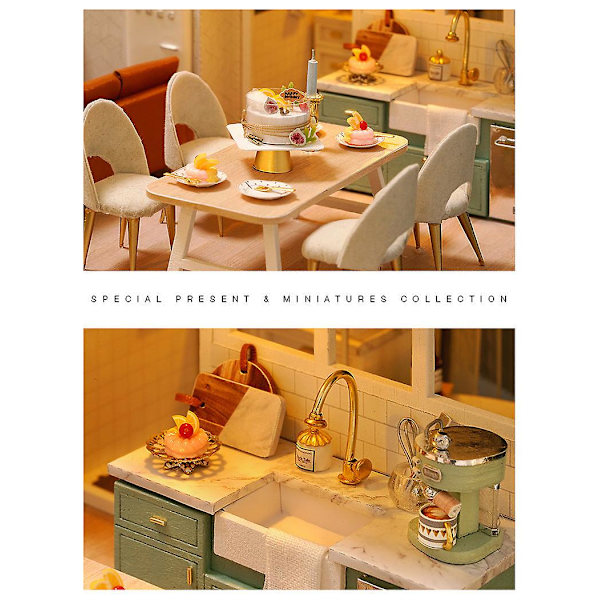 Diydollhouse miniature med møbler diy træ dukkehus kit plus støvtæt og musik bevægelse kreativt værelse idé(behageligt liv)