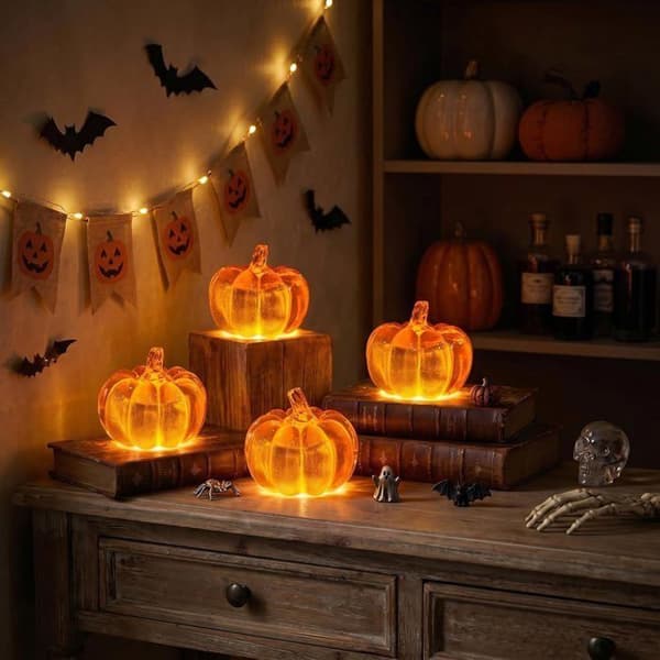 Batteridrevet Halloween græskarpynt - WINLLINEE - Græskarlygte - LED - Til efterårsfester - Halloween