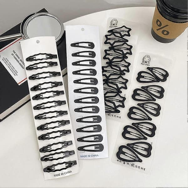 Hårklemmer i legering 10 stk. svarte dråpeformede hårspenner for kvinner Waves 12pcs