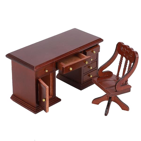 1:12 Mini Møbel Modell Tre Skrivebord Stol Barnas Studie Dekorasjon Dukkehus TilbehørSkrivebord Stol