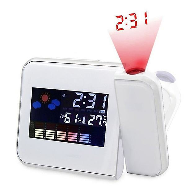 Hemprojektionsklocka 180 rotera digital väder LCD snooze väckarklocka färgskärm display LED bakgrundsbelysning väggprojektionsklockabc B