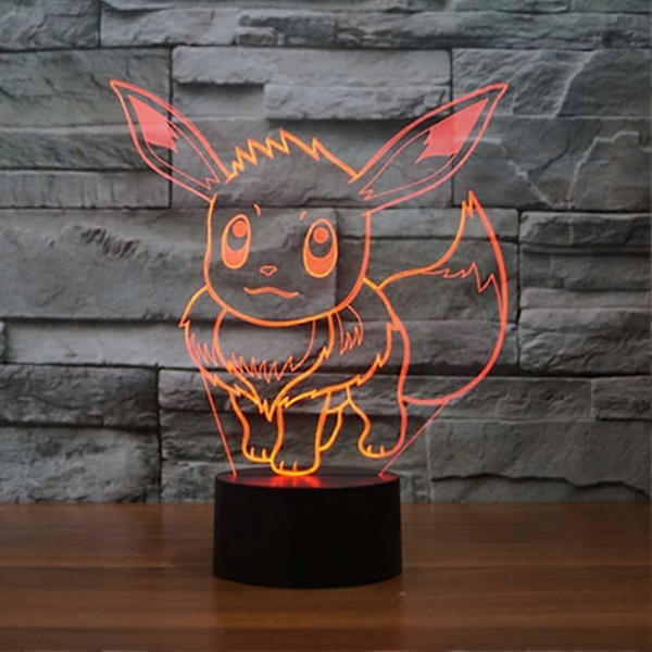 ETHAN ALLEN Go Eevee 3D Nattlampa med 7 Färgbyten LED Skrivbordslampa Touchknapp Rum Dekoration Anime Bordlampa för Barn Sovrum