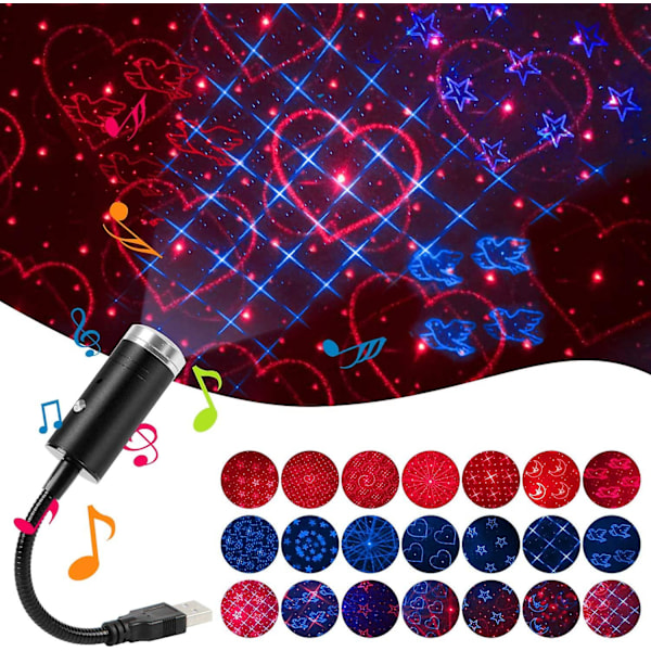 Usb Stjerne Nattelys, 9 Funktionelle Tilstande | 24 Lyseffekter, Lydaktiveret Strobe Atmosfære Dekorationer (blå og rød)