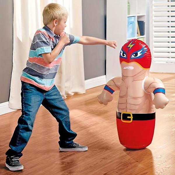 Bop Bag, Roly-poly Toy, Uppblåsbar Bouncer Leksak, Cartoon Play Boxning Dock Wrestler（Röd）