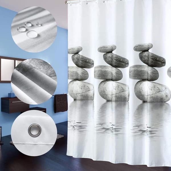 Badrum Duschdraperi Vattentät Polyester Gardiner Vit Grå Sten Duschdraperi 180x180cm