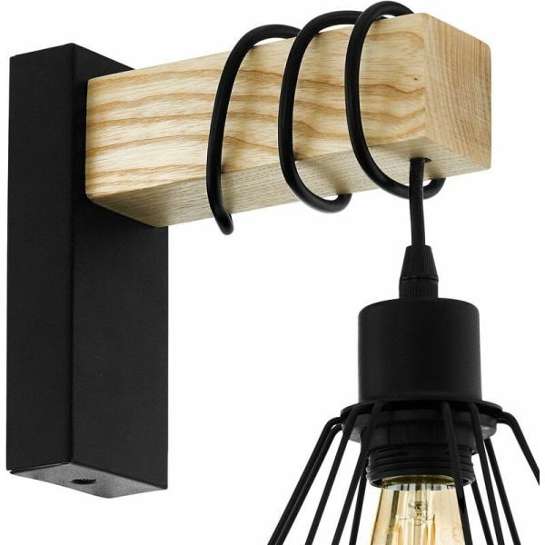 Townshend 5 indendørs væglampe, vintage og industrielt design interiørlampe, retro lampe lavet af sort stål og træ, E27 fatning