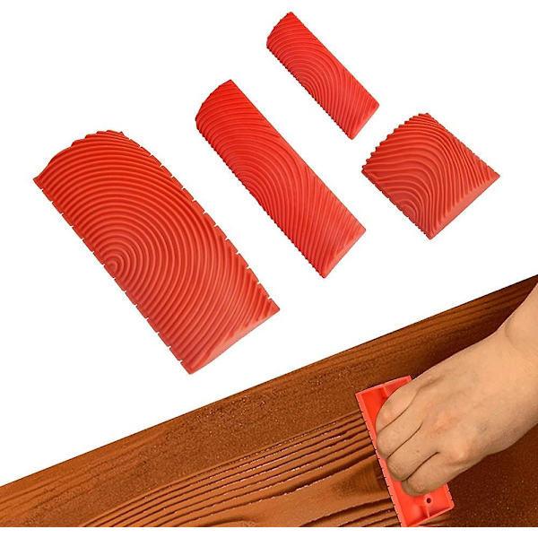4 st Gummi Trä Korn Verktyg Gummi Målning Verktyg Kam Faux Trä Diy Imitation Färg Rollers För Möbler Väggdekor (röd)