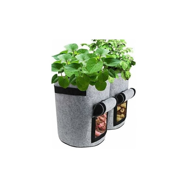 Växtpåsar, set med 2 7 gallon påsar för grönsaksodling Växtdukskrukor Växtbehållare för hemmet, potatis, tomater, morötter (grå)