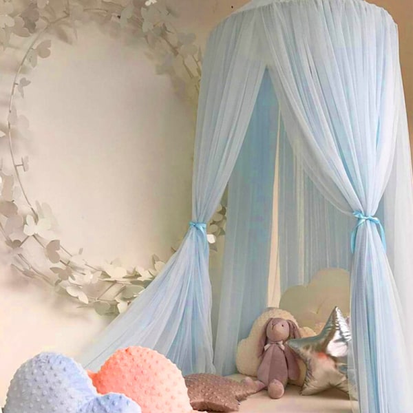 Prinsessans sänghimmel för flickor Rumsdekoration 2,7 m runt spets myggnät med stjärndekor
