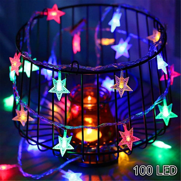 100 LED 49 FT Stjärnformade ljusslingor, Plug In Fairy String Lights Vattentäta, Utbyggbara för inomhus, utomhus, bröllopsfest, julgran, nyår, Gar