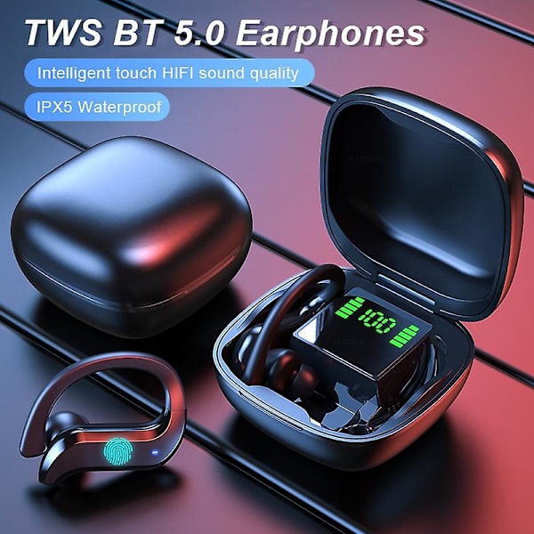 Md03 Tws Bluetooth-headset Blå Nyhetslösning 5.0 Öronmonterade Sport Digital Display Touch Earbuds