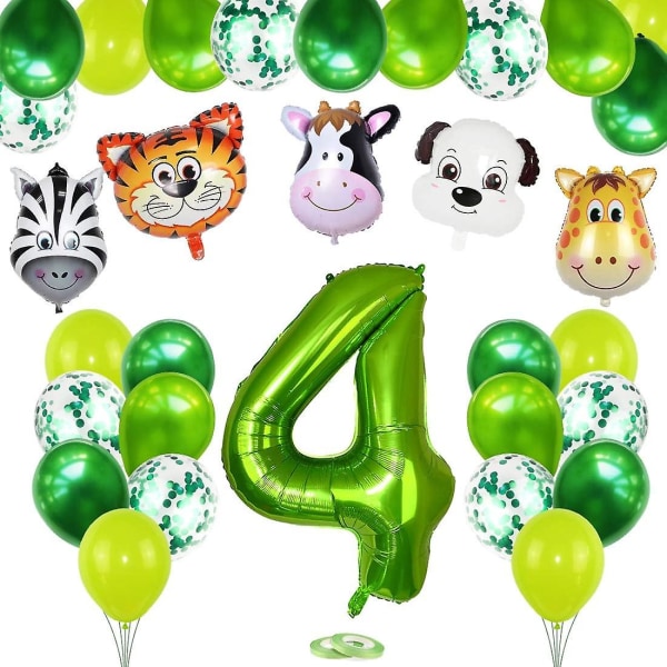 4:e födelsedag dekoration Set, 4 år barns födelsedag dekoration, gröna ballonger Safari djur folie ballonger för barnkammare dekoration Jungle Party Bi