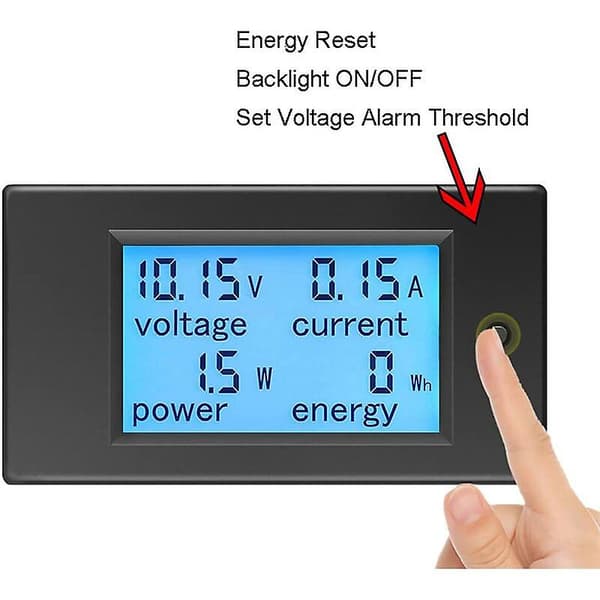 MSBD Voltmeter Ammeter 12V DC 6.5-100V 20A, Spenningsmåler Wattmeter Tester Spenning Strøm Effekt Energi Digital LCD Energimåler DC20A