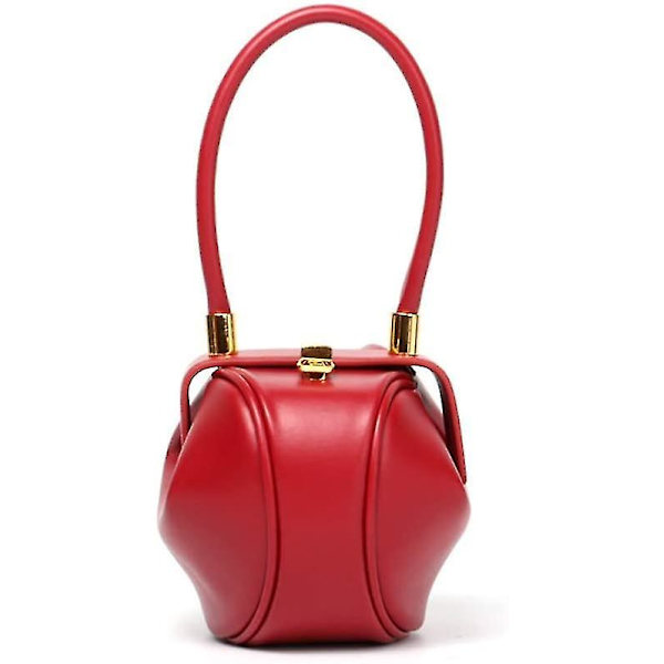 Dumpling håndtaske Unikt design Dame læder Top Handle Tote taske（Rød）