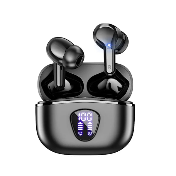 Trådlösa Bluetooth 5.3 in-ear-hörlurar, brusreducerande mikrofonheadset, IP7 vattentät, touch-kontroll, svart
