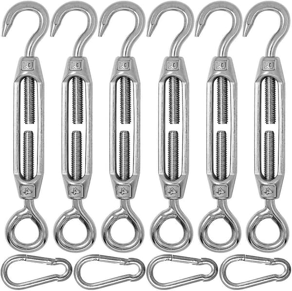 Set med 6 rostfria krok- och ögle-repspännare